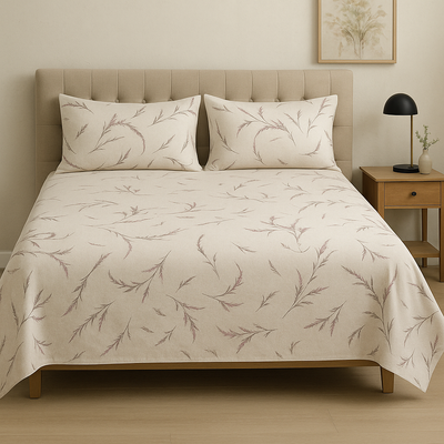 White Printed Bedsheet Cotton Satin (King Size).
