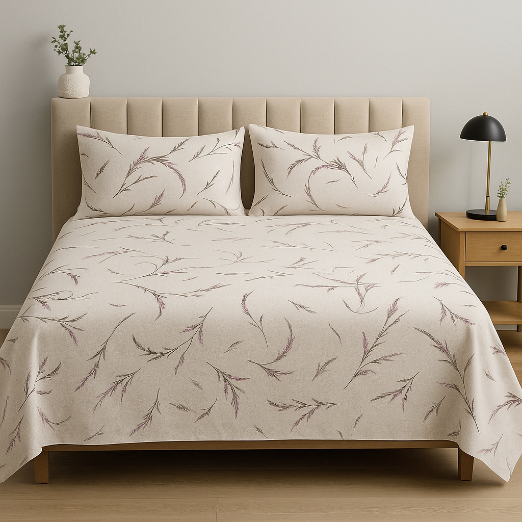 White Printed Bedsheet Cotton Satin (King Size).