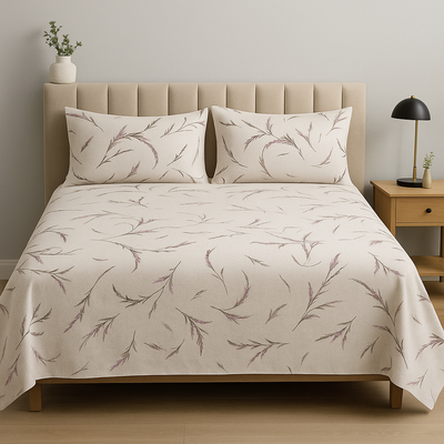White Printed Bedsheet Cotton Satin (King Size).