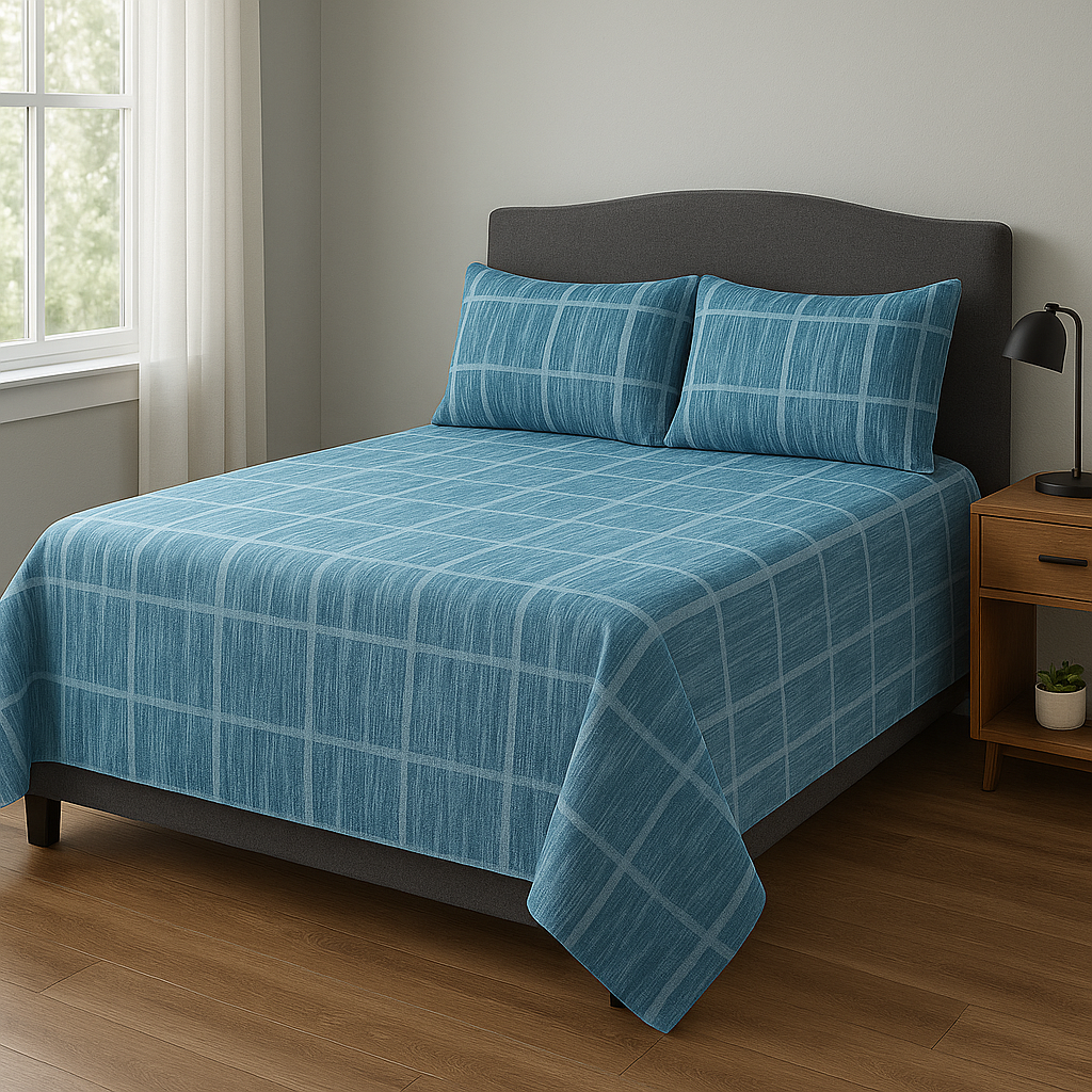 Blue Printed Bedsheet Cotton Satin 100% Premium Quality (King Size).